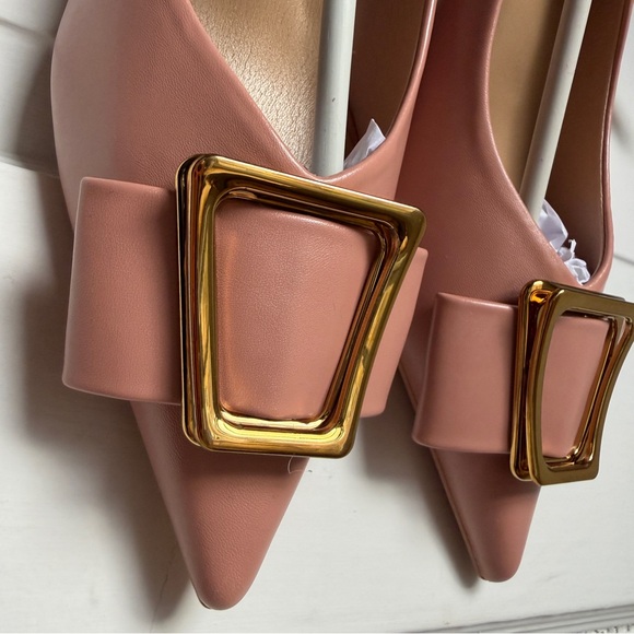 C.Paravano Pink Blush Metal Tie Buckle Kitten Heels Designer Olivia NEW 8.5 Pump - Picture 2 of 12
